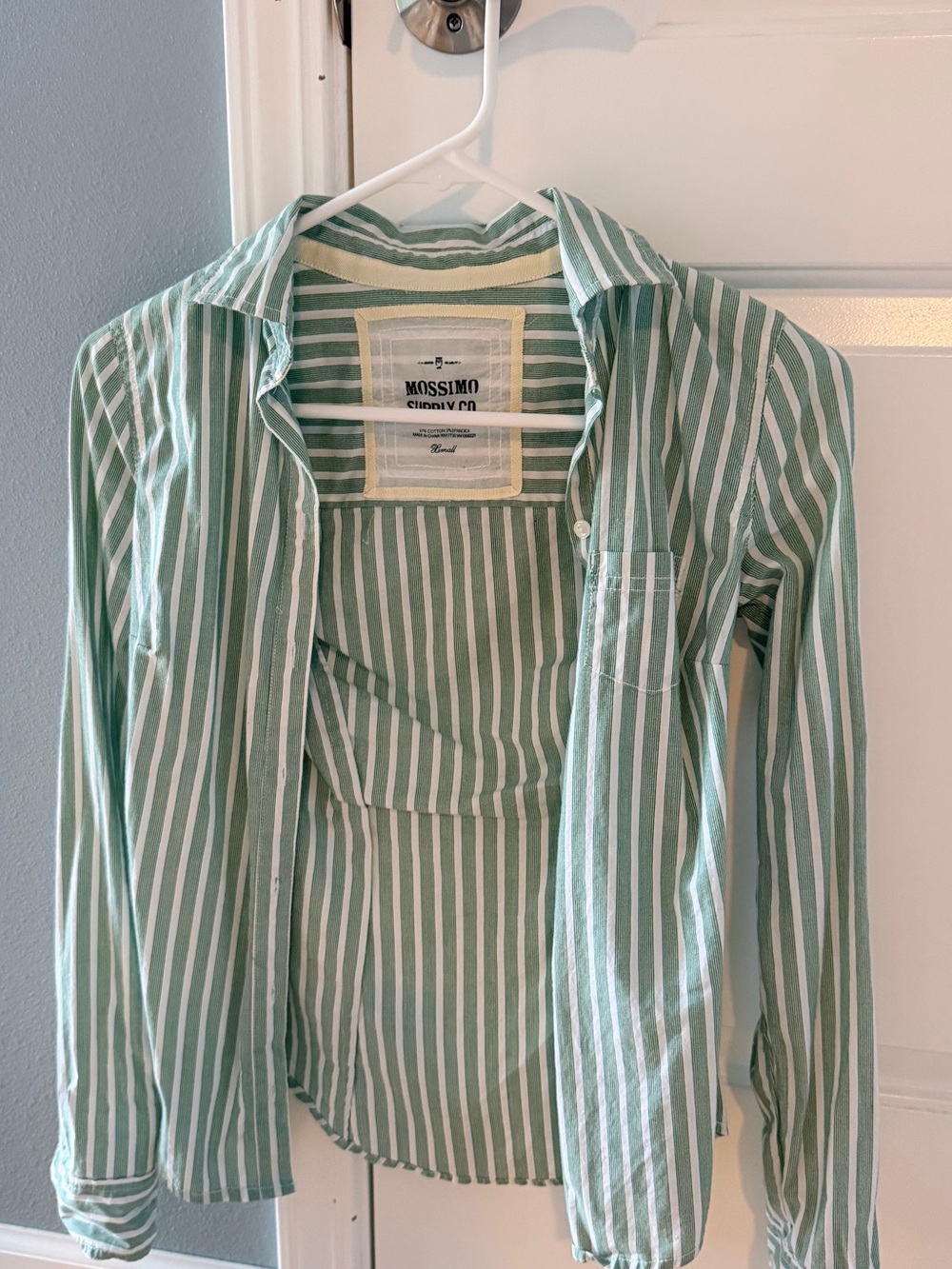 Mossimo Supply Co. Green & White Striped Shirt with Patch Label